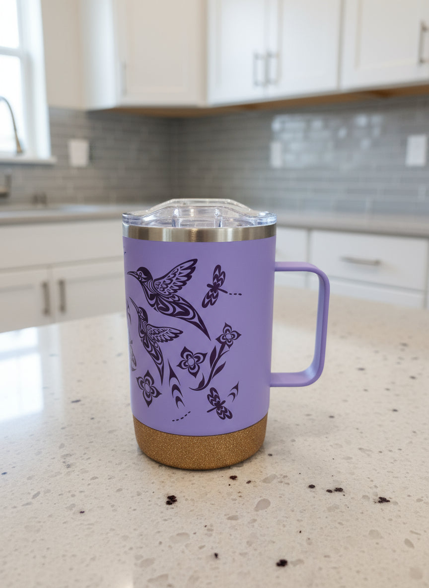 Hummingbird Cork Base Travel Mug With Handle