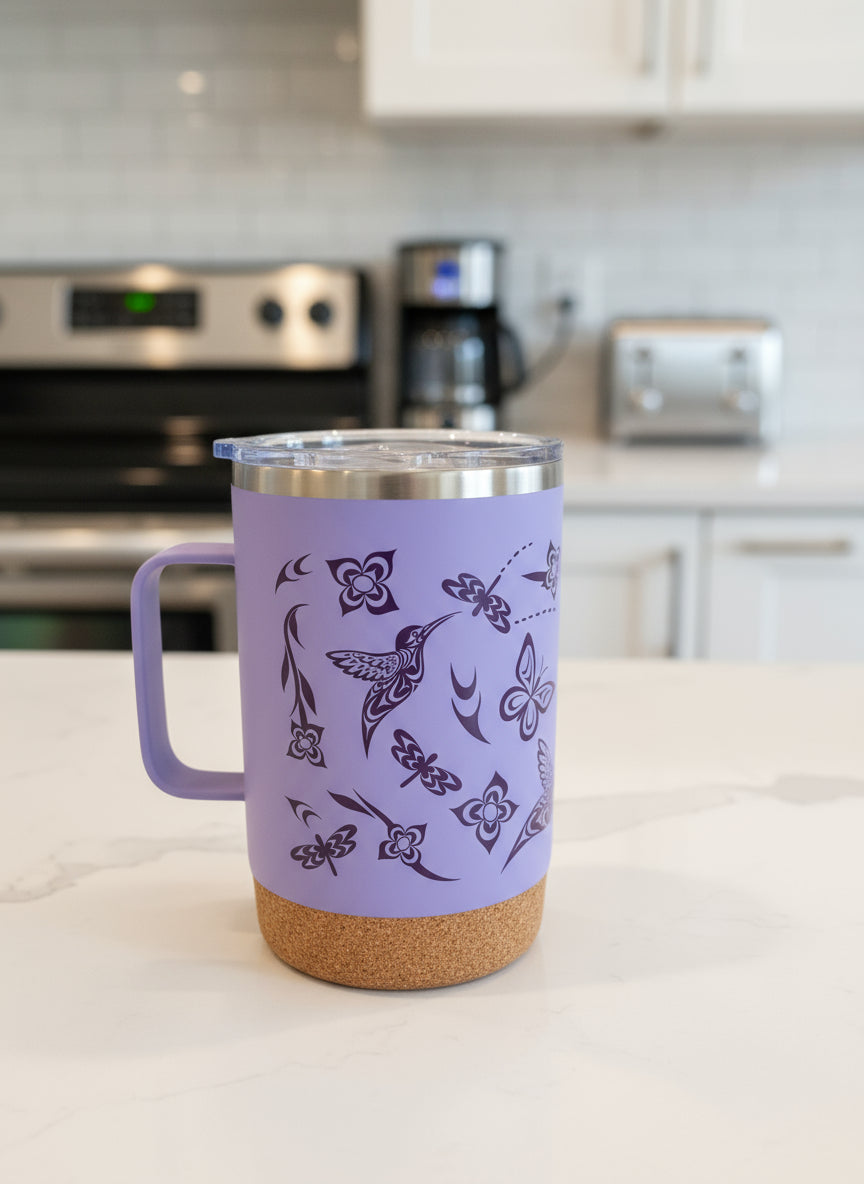Hummingbird Cork Base Travel Mug With Handle